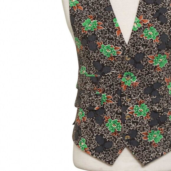 Mens Vest 44R Floral Brown Green Wool Lapel Waistcoat Formal Wedding Groom Party - Picture 7 of 9